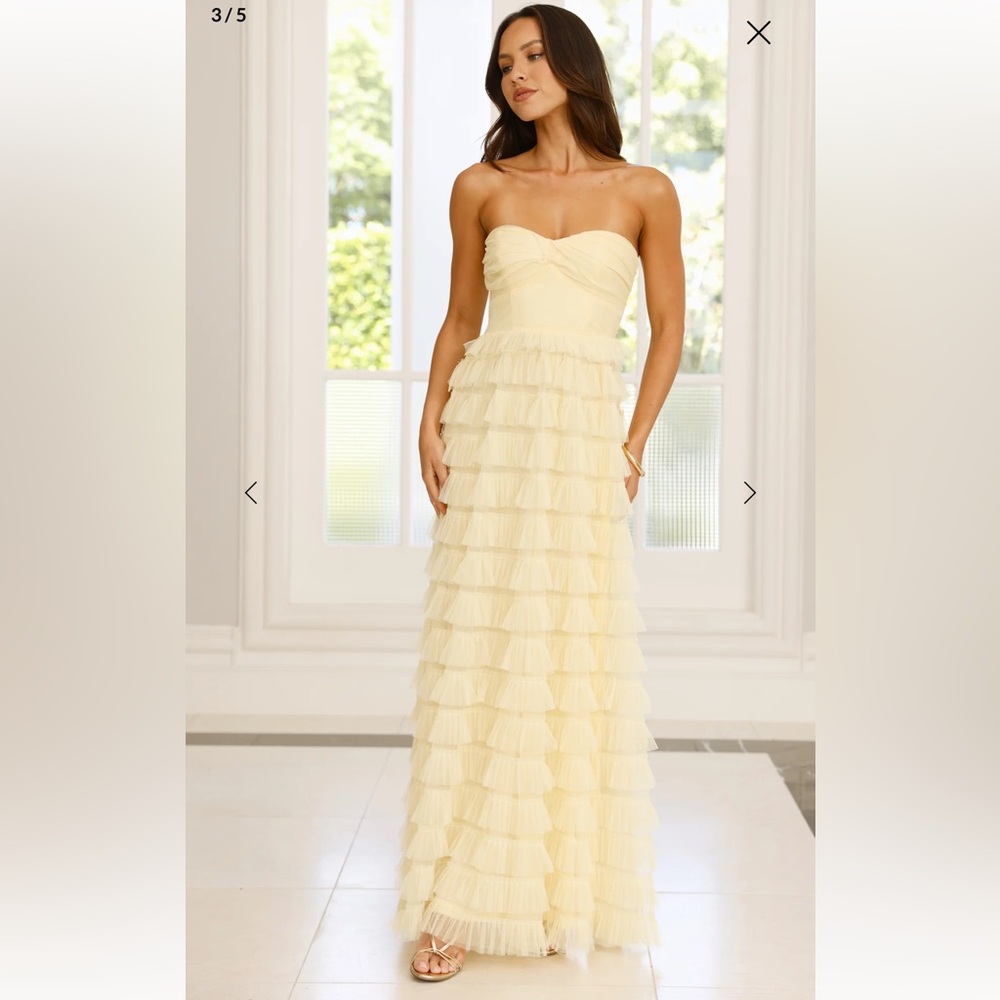 Lovers In Paris Strapless Tulle Maxi Dress Yellow